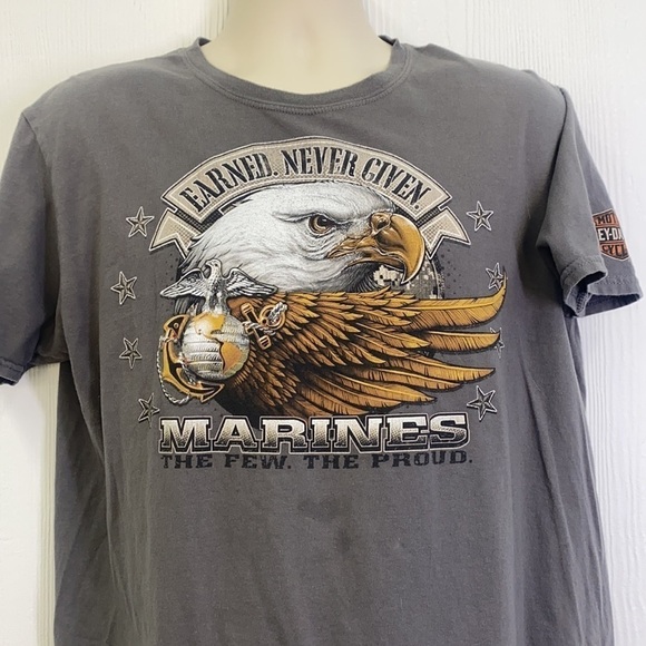 Harley Davidson - Vintage Earned Never Given Marines Dothan Alabama Shirt Size L - Picture 8 of 12